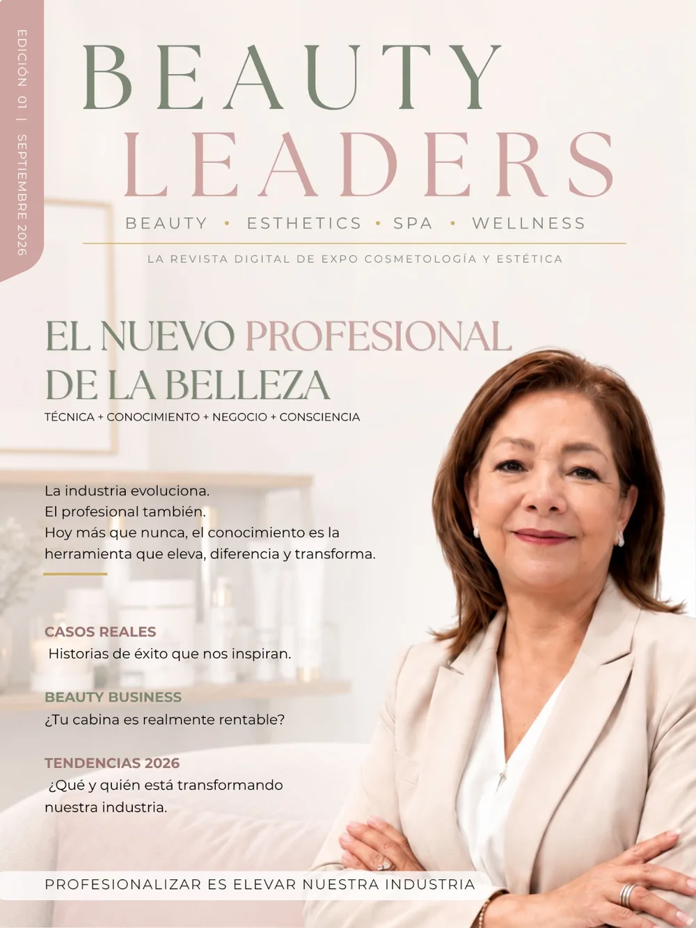 Portada de la edición 01 de Beauty Leaders Magazine, septiembre de 2026