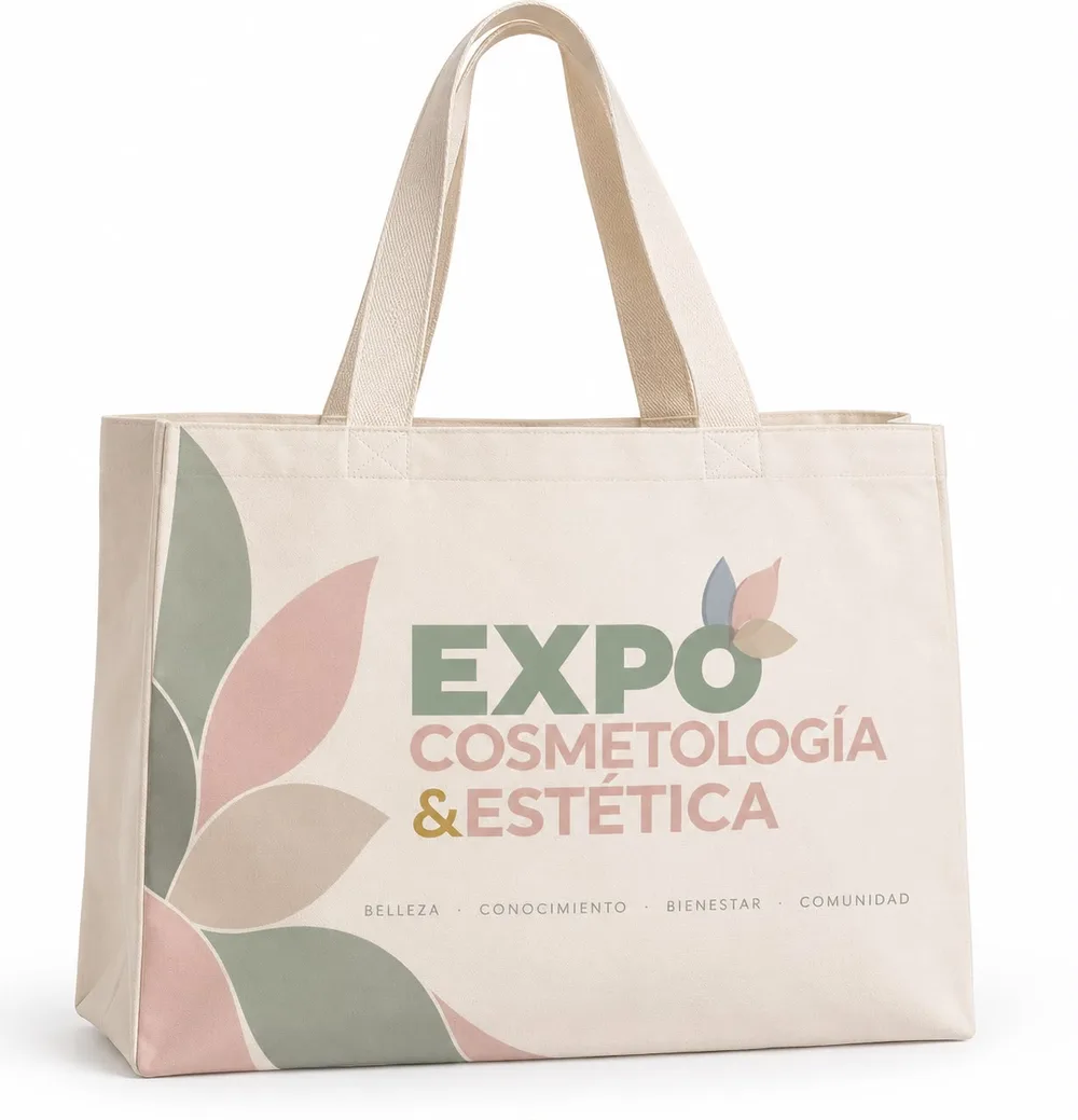 Bolsa oficial de tela de la Expo con el logotipo impreso en el frente